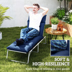 Tufted 74.8" x 22" x 4" Outdoor Chaise Lounge Cushion with Ties, Navy Blue