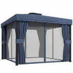 3 x 3 m Patio Gazebo with 2-Tier Roof, Netting & Curtains, Dark Blue
