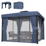3 x 3 m Patio Gazebo with 2-Tier Roof, Netting & Curtains, Dark Blue