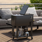 60 Quart Rolling Patio Cooler Cart with Shelf and Bottle Opener, Black