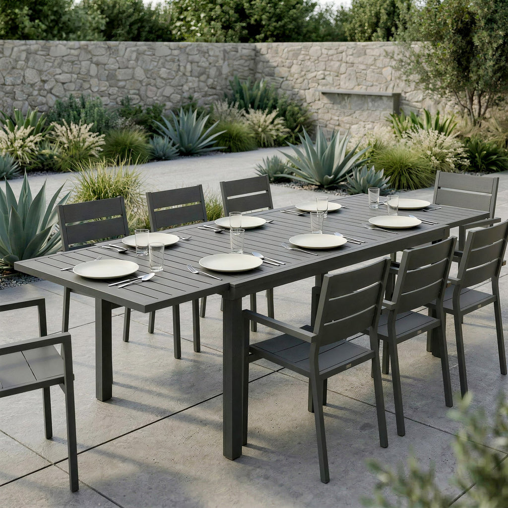 150/225 x 85 x 75 cm Extending Garden Table for 6-8, Dark Grey