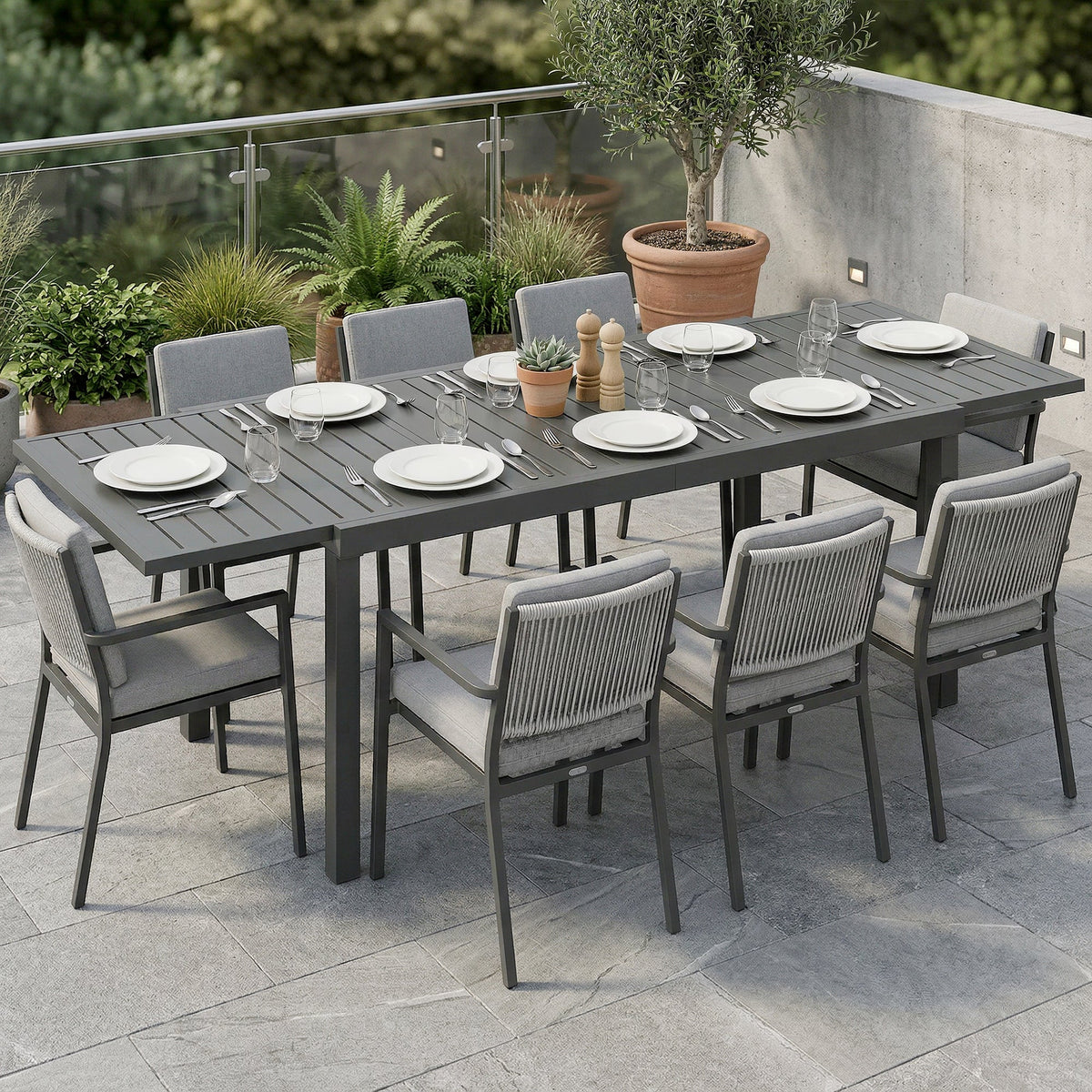 150/225 x 85 x 75 cm Extending Garden Table for 6-8, Dark Grey