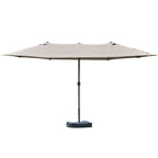 15' Outdoor Patio Umbrella with Twin Canopy, Lift Crank and Sandbag, Light Grey