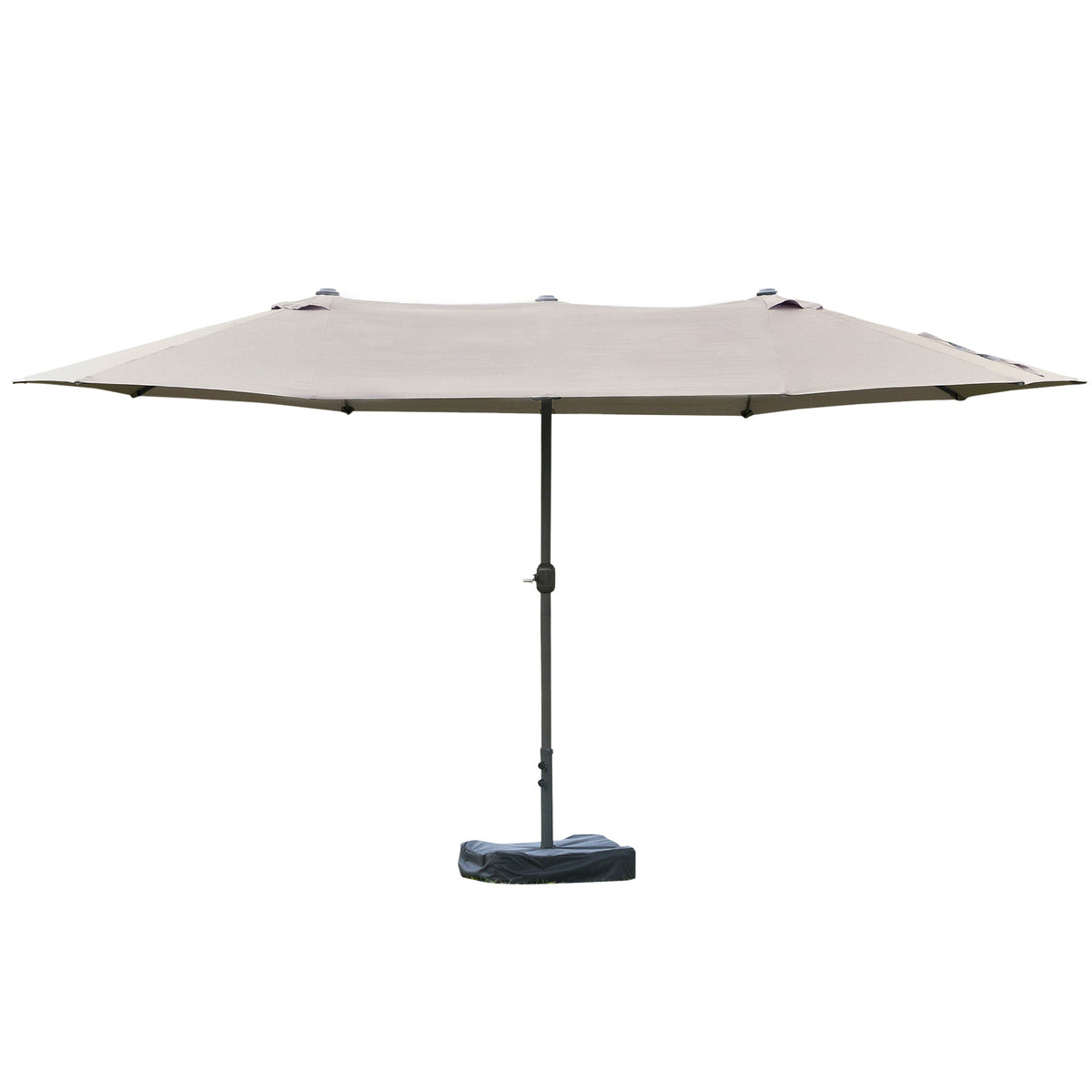 15' Outdoor Patio Umbrella with Twin Canopy, Lift Crank and Sandbag, Light Grey