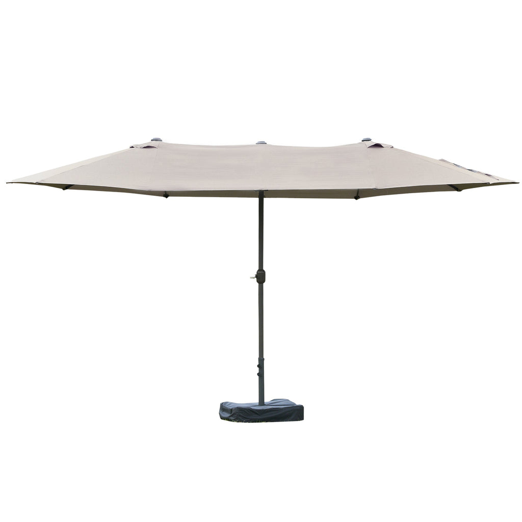 15' Outdoor Patio Umbrella with Twin Canopy, Lift Crank and Sandbag, Light Grey