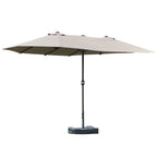 15' Outdoor Patio Umbrella with Twin Canopy, Lift Crank and Sandbag, Light Grey
