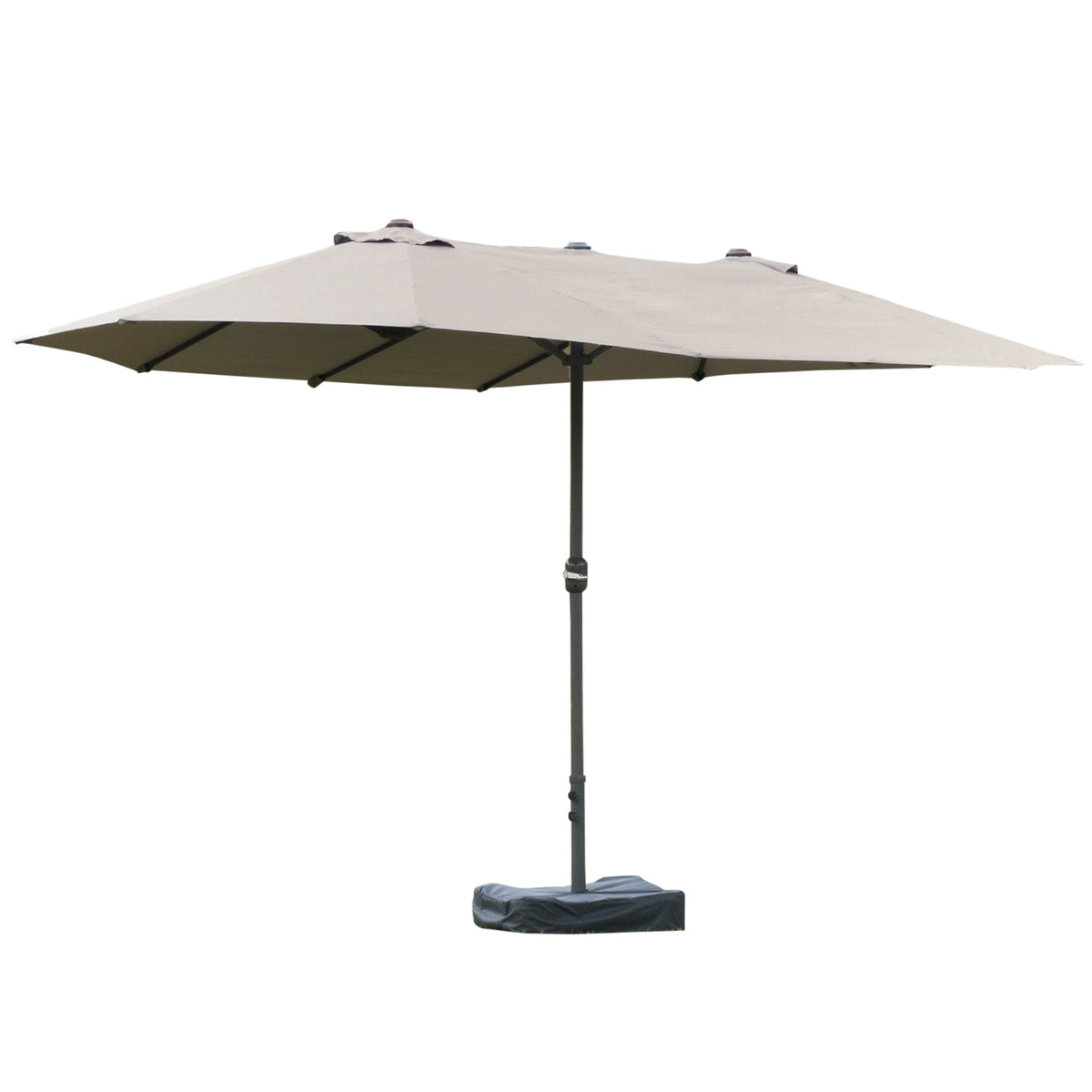 15' Outdoor Patio Umbrella with Twin Canopy, Lift Crank and Sandbag, Light Grey