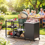 BBQ Grill Table with Stainless Steel Top and Storage Cabinet
