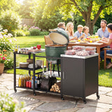 BBQ Grill Table with Stainless Steel Top and Storage Cabinet