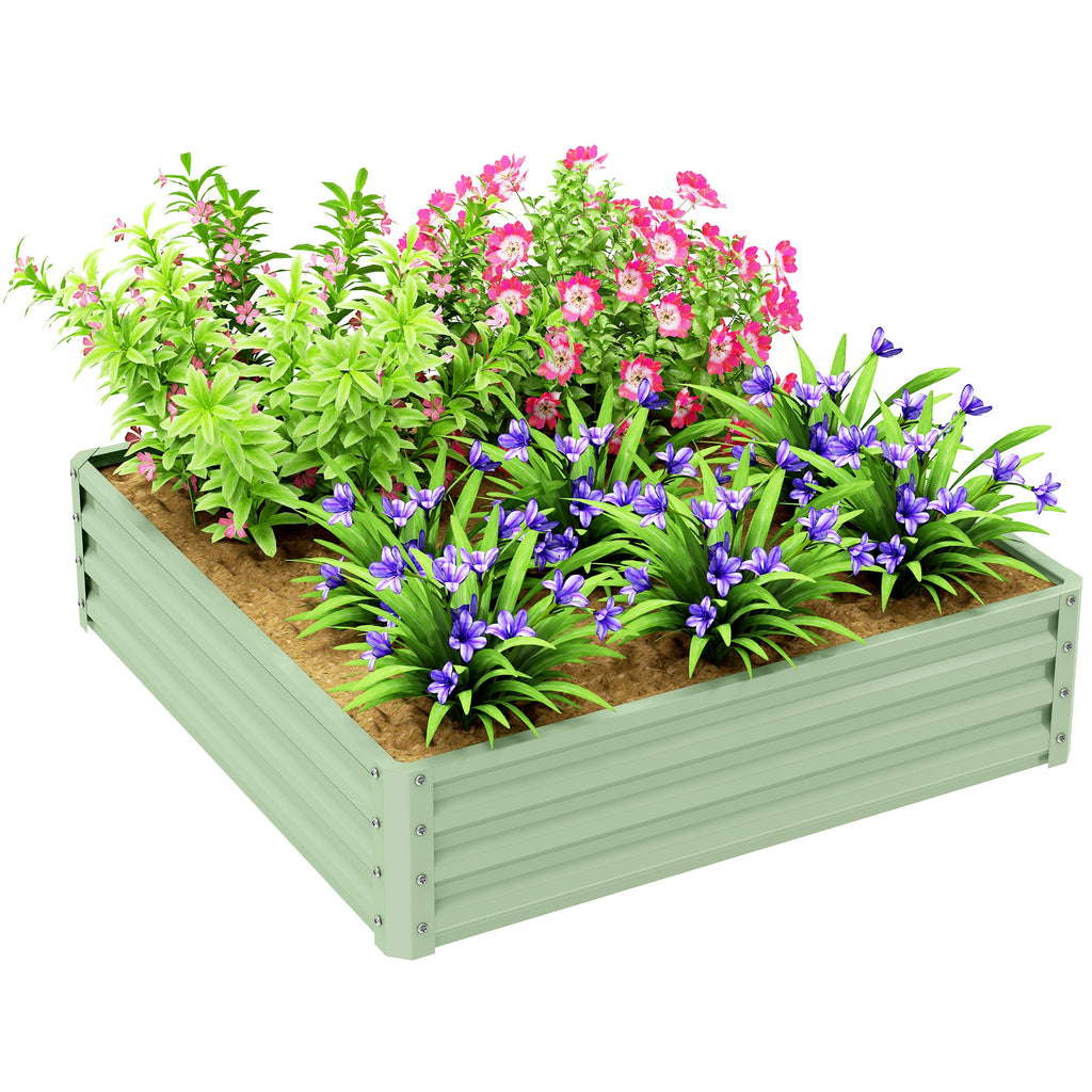 4' x 4' x 1' Galvanized Raised Garden Bed for Vegetables, Light Green