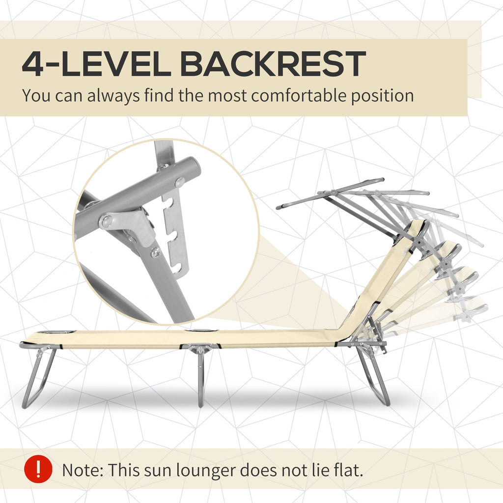 Adjustable Folding Lounge Chair with Sun Shade, Beige