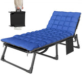 Folding Lounge Chair, 75 cm Wide with Cushion and Side Pocket, Dark Grey/Blue