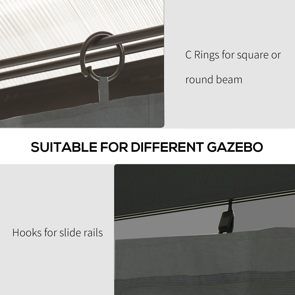 10' x 12' Gazebo Sidewall Set with 4 Panels and Hooks, Grey