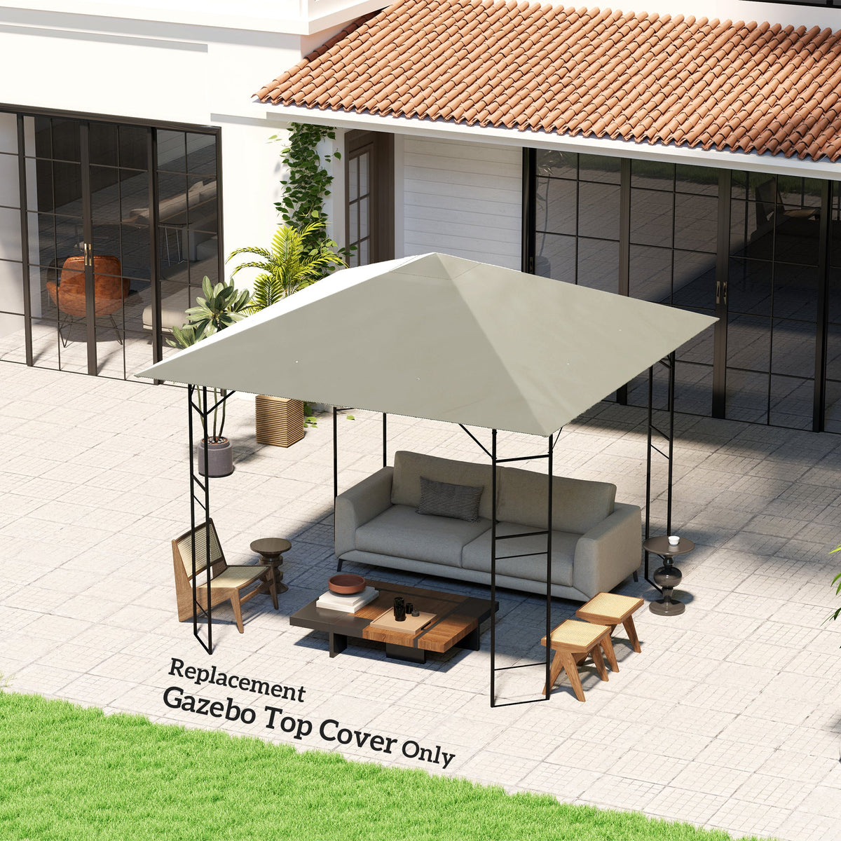 10' x 10' Gazebo Replacement Canopy Top Cover with Drain Holes, Grey