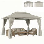 3 x 4 m Garden Gazebo with Double Roof, Netting & Curtains, Beige