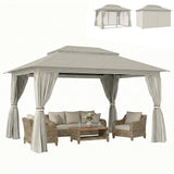 3 x 4 m Garden Gazebo with Double Roof, Netting & Curtains, Beige