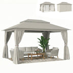 3 x 4 m Garden Gazebo with Double Roof, Netting & Curtains, Beige