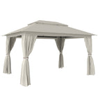 3 x 4 m Garden Gazebo with Double Roof, Netting & Curtains, Beige