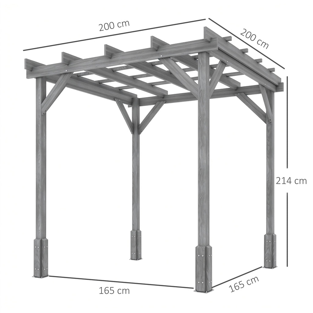 PerArbor 2 x 2m Wooden Pergola Kit with Stable Frame for Climbing Vines, Grey