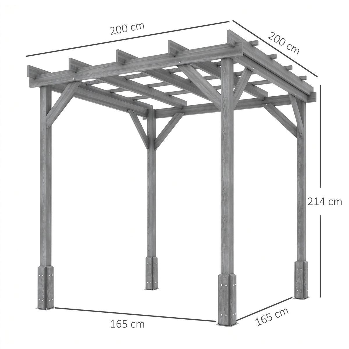 PerArbor 2 x 2m Wooden Pergola Kit with Stable Frame for Climbing Vines, Grey