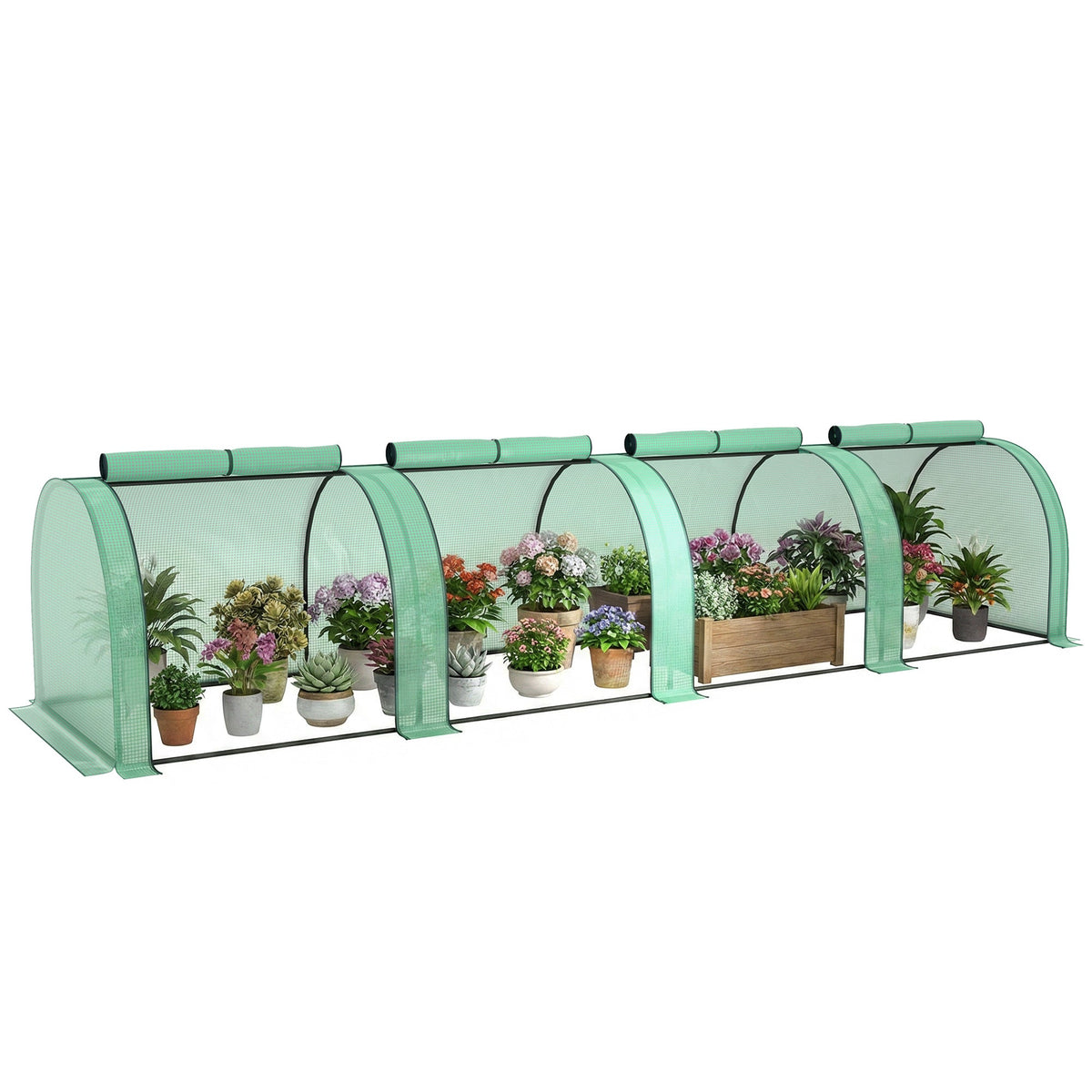 13' L x 3' W x 2.5' H Portable Tunnel Greenhouse with Roll-Up Zippered Doors & UV-Resistant Waterproof PE Cover Green