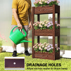 3-Tier Wooden Raised Planter with Liner, 60 x 25 x 120 cm