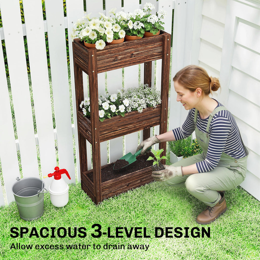 3-Tier Wooden Raised Planter with Liner, 60 x 25 x 120 cm
