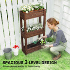 3-Tier Wooden Raised Planter with Liner, 60 x 25 x 120 cm