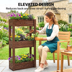 3-Tier Wooden Raised Planter with Liner, 60 x 25 x 120 cm