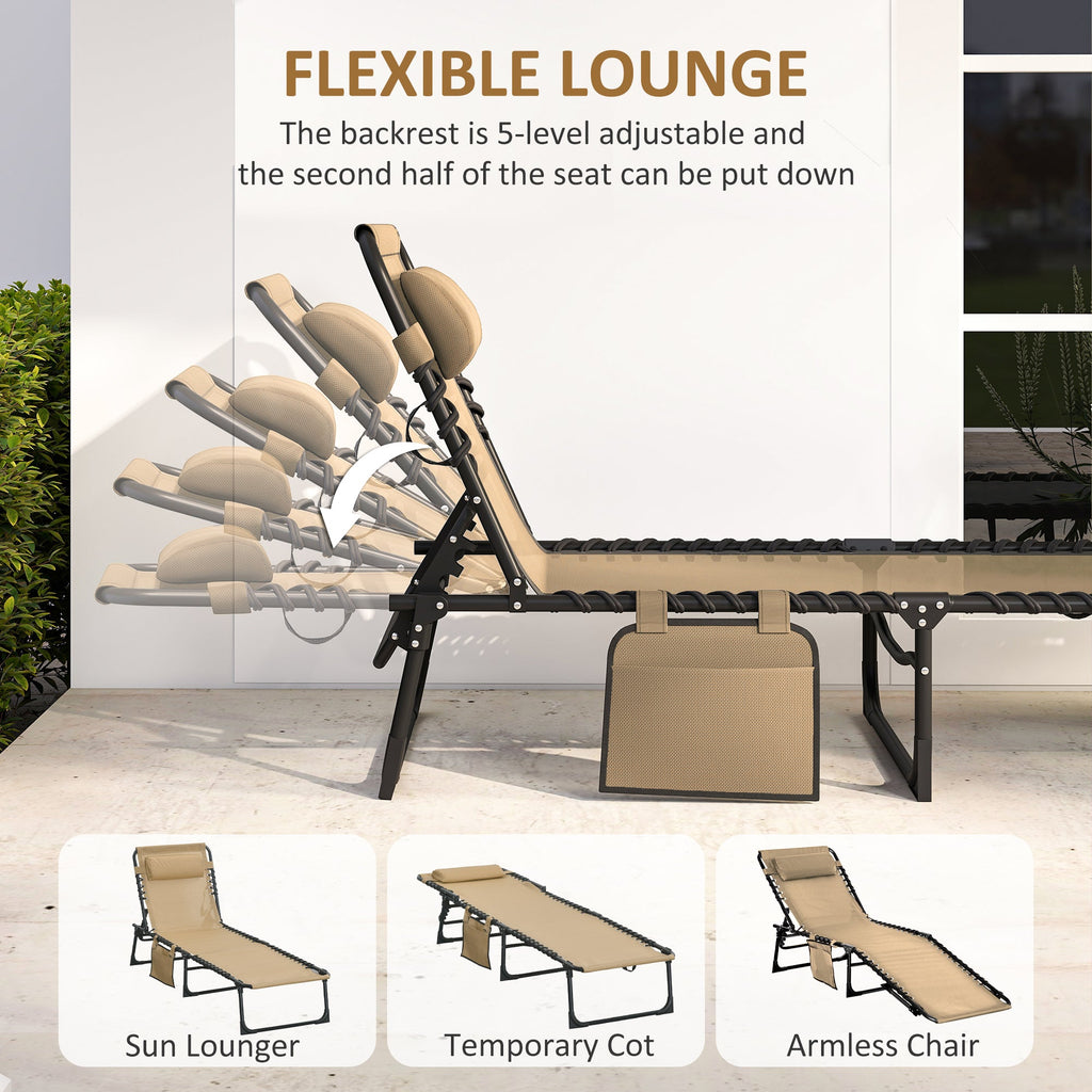 Folding Lounge Chair with Adjustable Backrest and Pillow, Beige