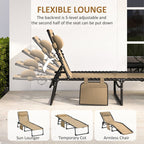 Folding Lounge Chair with Adjustable Backrest and Pillow, Beige