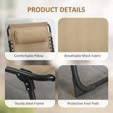 Folding Lounge Chair with Adjustable Backrest and Pillow, Beige