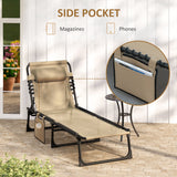 Folding Lounge Chair with Adjustable Backrest and Pillow, Beige