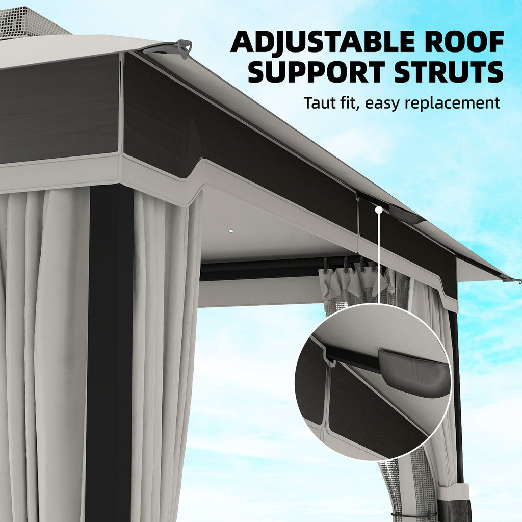 3 x 3.6 m Garden Gazebo with Double Roof, Netting & Curtains, Light Grey