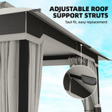 3 x 3.6 m Garden Gazebo with Double Roof, Netting & Curtains, Light Grey