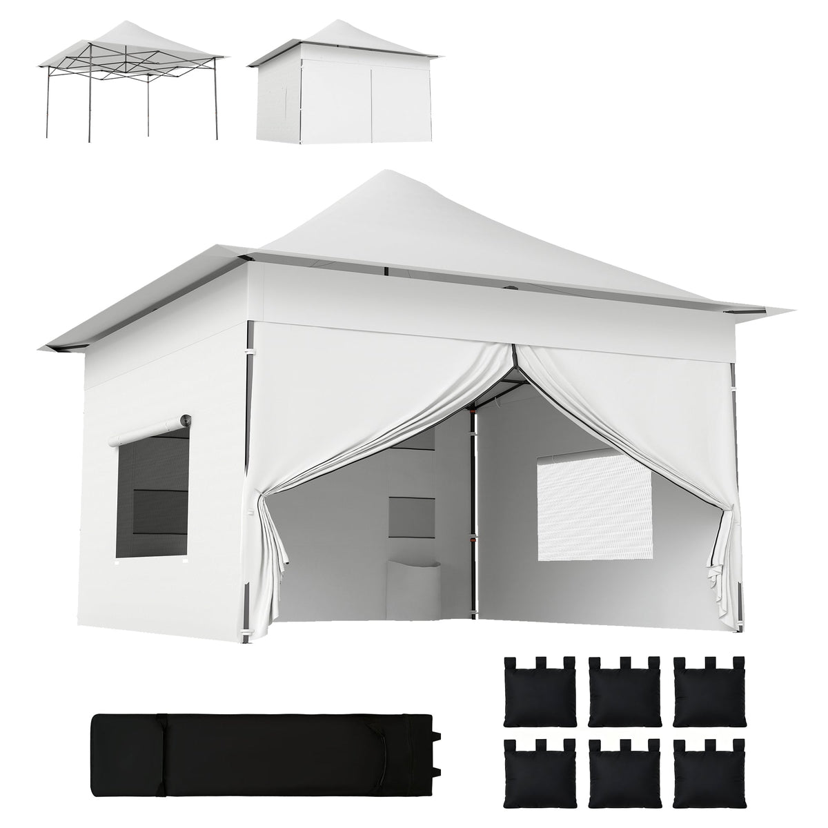 12 x 12 ft Pop Up Canopy Tent with Sidewalls and Wheeled Bag, Silver