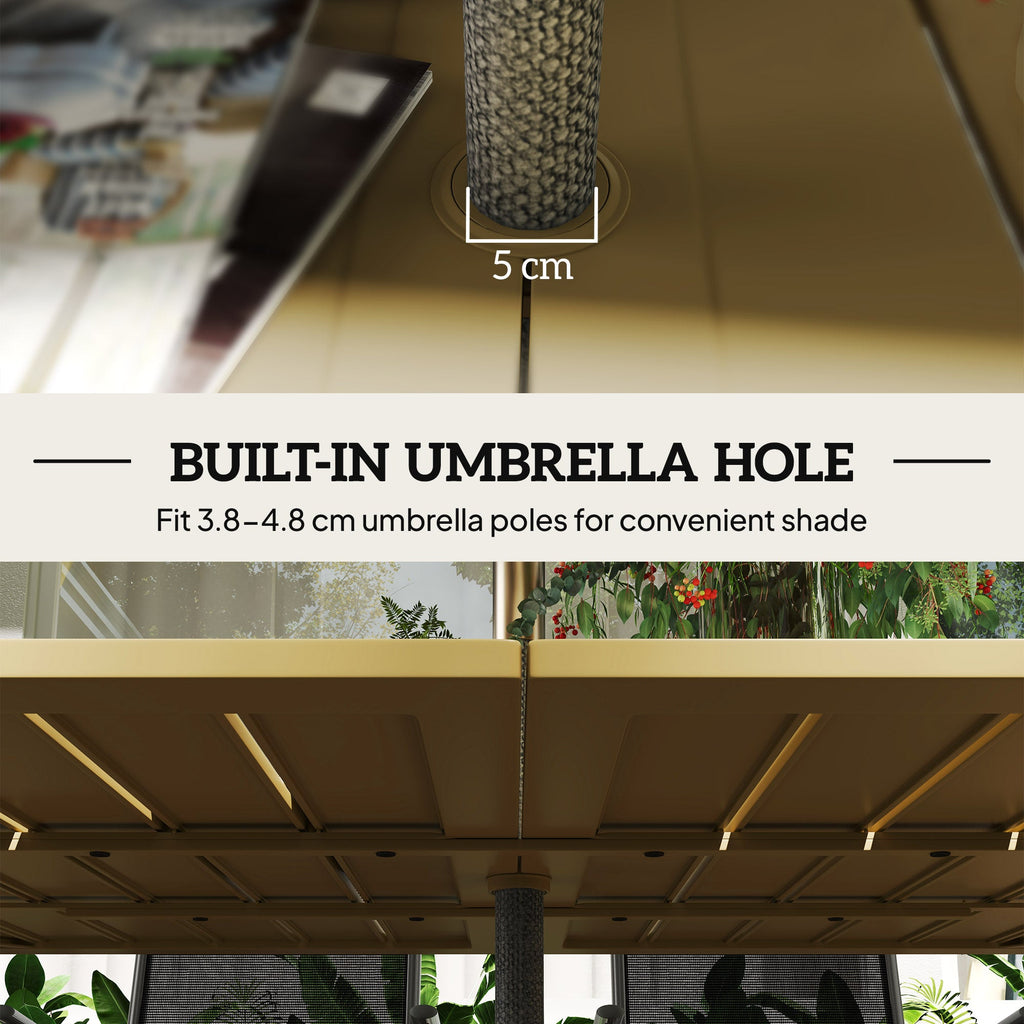 150 x 90 x 73 cm Garden Dining Table with Parasol Hole, Brown