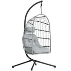 Hanging Egg Chair with Foldable Metal Stand, Thick Cushion, Light Grey
