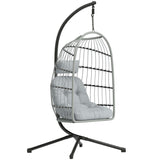 Hanging Egg Chair with Foldable Metal Stand, Thick Cushion, Light Grey