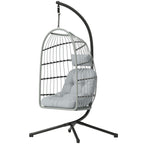 Hanging Egg Chair with Foldable Metal Stand, Thick Cushion, Light Grey