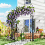 7.4ft Steel Garden Arch with Gate for Climbing Plants, Roses, Vines, Black