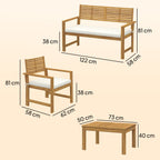 4-Seater Acacia Wood Outdoor Set with Loveseat, 2 Armchairs & Wood-Top Table, Cream