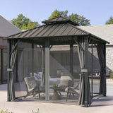 3 x 3 m Hardtop Gazebo with Double Metal Roof, Netting & Curtains, Grey
