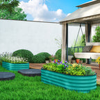 Set of 2 Galvanised Raised Beds with Stakes, 150 x 60 x 30 cm, Green