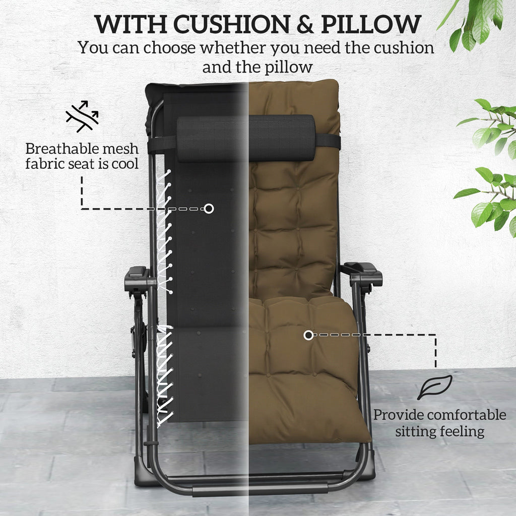 Reclining Zero Gravity Chair with Cushion and Headrest, Khaki
