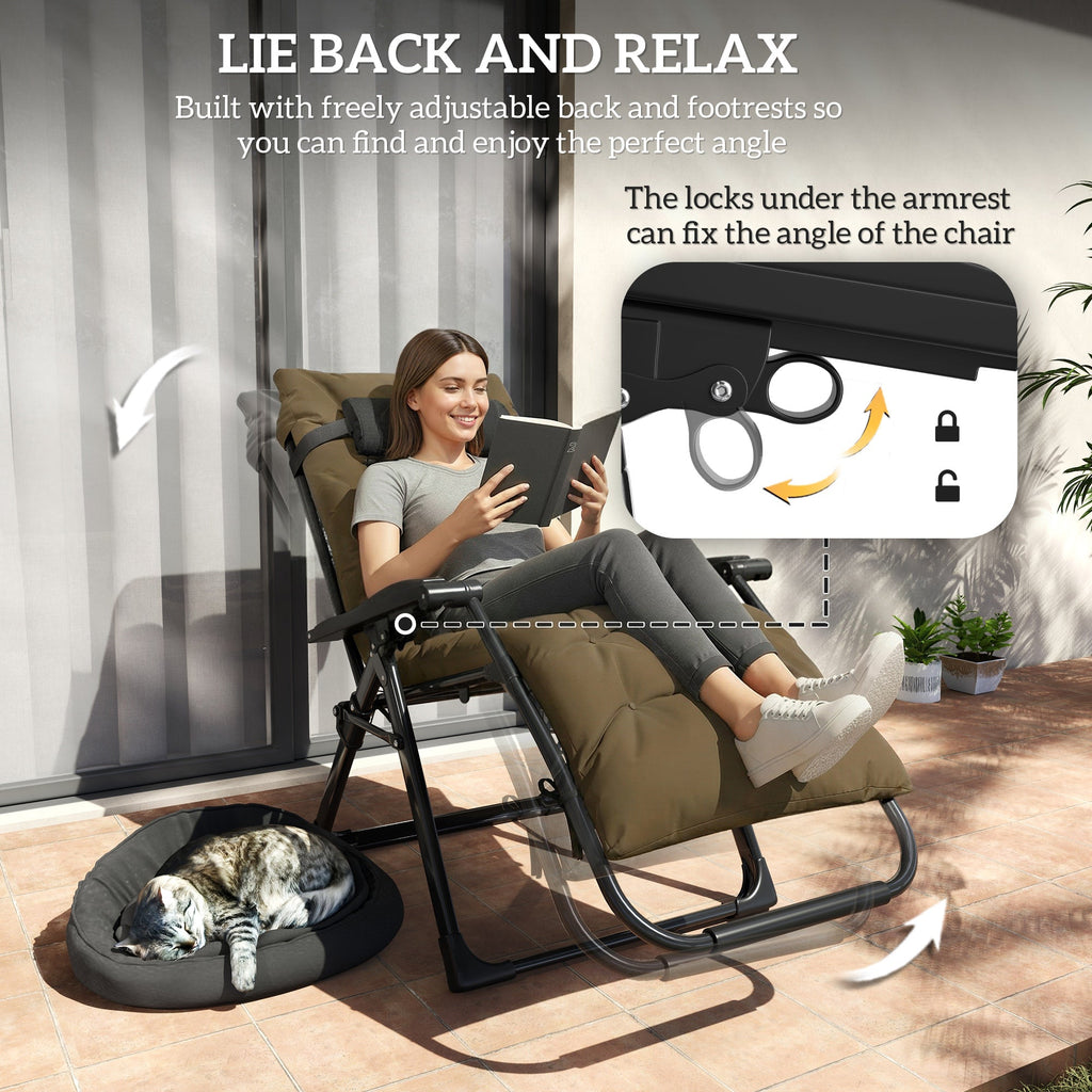 Reclining Zero Gravity Chair with Cushion and Headrest, Khaki