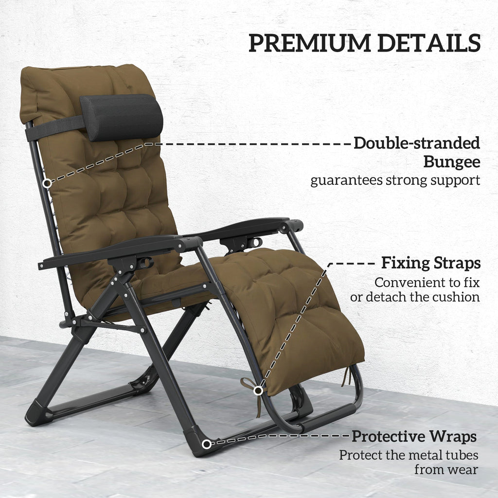 Reclining Zero Gravity Chair with Cushion and Headrest, Khaki