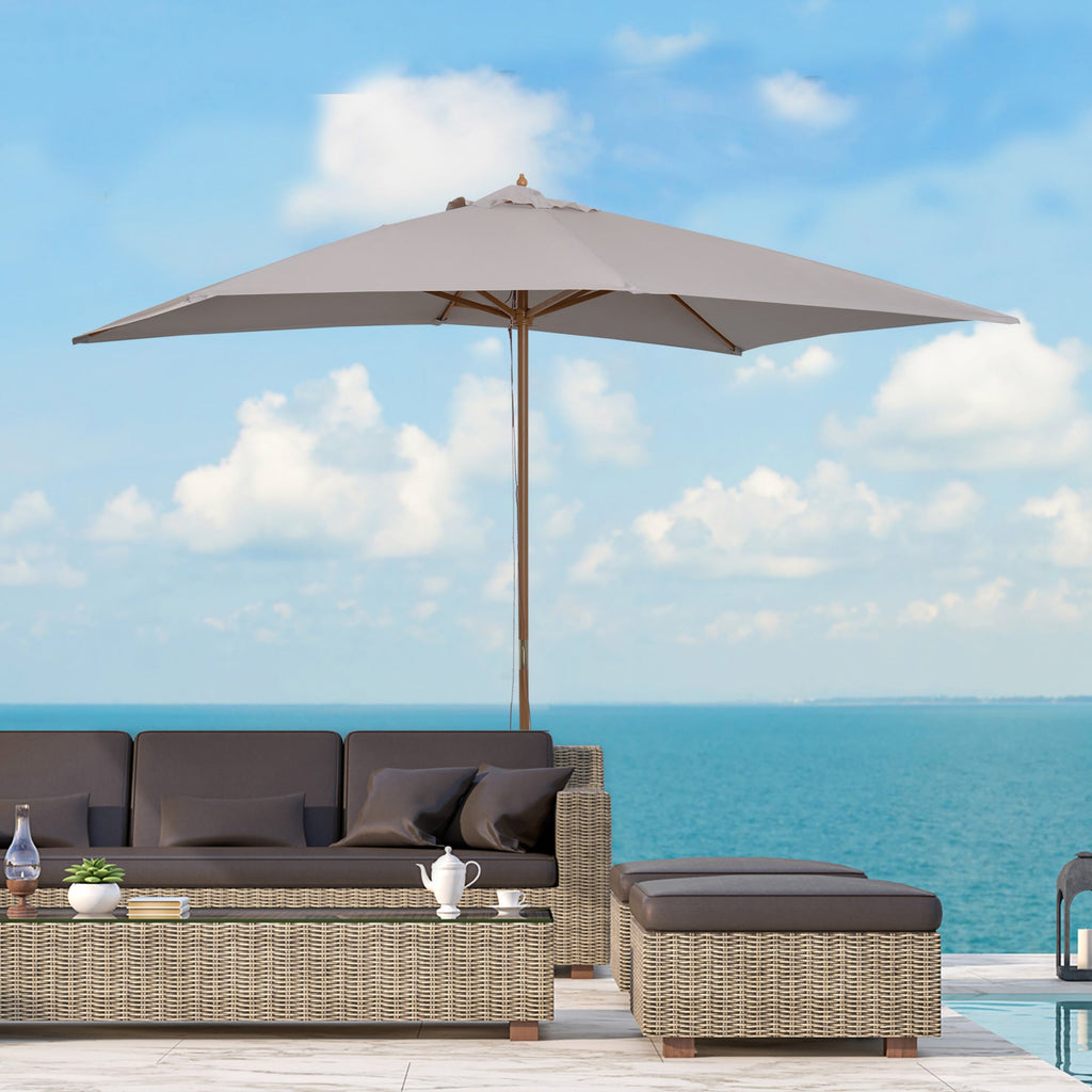7' x 10' Wooden Patio Umbrella with Top Vent, Grey