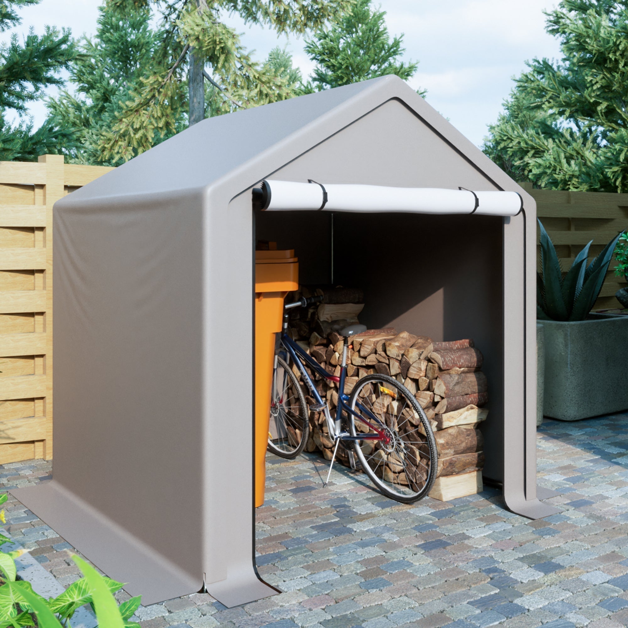 6x6 ft Outdoor Storage Shelter Shed, Portable Garage Tent with Roll-up Doors Shelter for Garden Tool, Lawn Mower, Motorcycleand, Bike - Gray - Walmart.com
