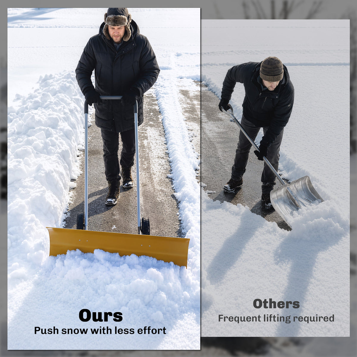 37" Extra-Wide Aluminum Snow Pusher with Wheels and Ergonomic Handle, Yellow